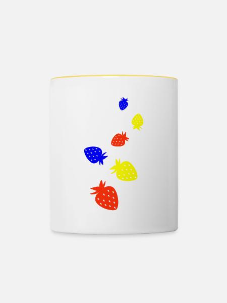 Frucht Erdbeere - Tasse zweifarbig - Weiß/Gelb