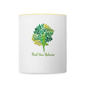 Find your Balance Yoga - Tasse zweifarbig - Weiß/Gelb - Vorne