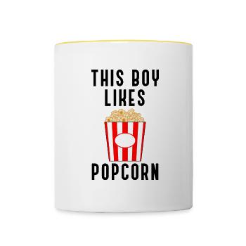 Junge mag Popcorn, der Mais isst Filme anschauen - Tasse zweifarbig - Weiß/Gelb - Vorne
