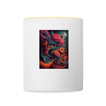 psychedelic hippies design 70th - Mug contrasté - blanc/jaune - Devant