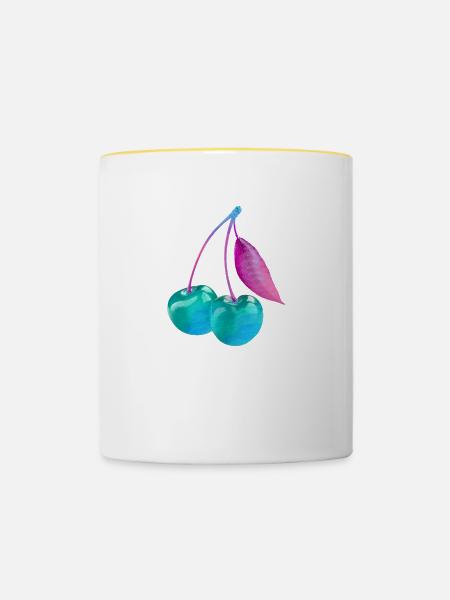 kirsche,cherrie,graffiti,blau,malerei,pop-art - Tasse zweifarbig - Weiß/Gelb