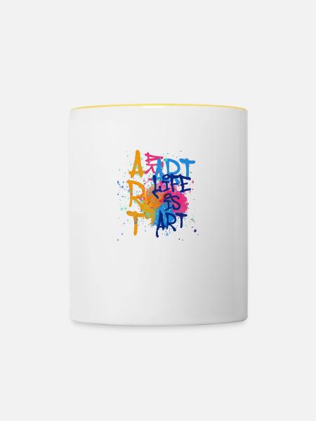 art,kunst,graffiti,malerei,aquarell,bunt,spray, li - Tasse zweifarbig - Weiß/Gelb