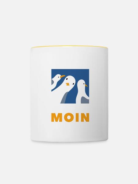 Keep Calm And Say Moin Möwen Norddeutsch - Tasse zweifarbig - Weiß/Gelb