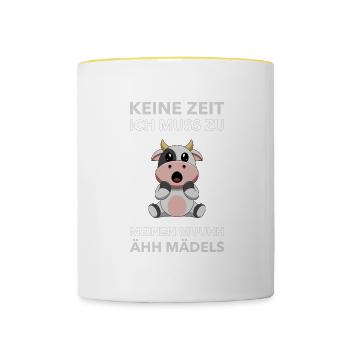 Kuh Bauernhof Witzg Spruch Geschenk - Tasse zweifarbig - Weiß/Gelb - Vorne