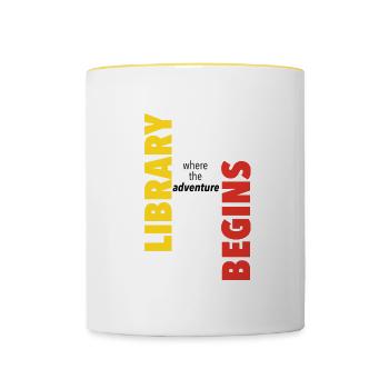Adventure Begins At Your Library - Tasse zweifarbig - Weiß/Gelb - Vorne