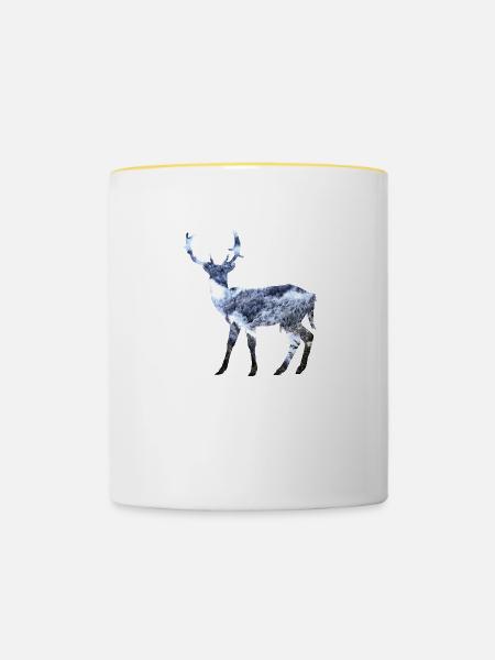 Hirsch mit Wald - Tasse zweifarbig - Weiß/Gelb
