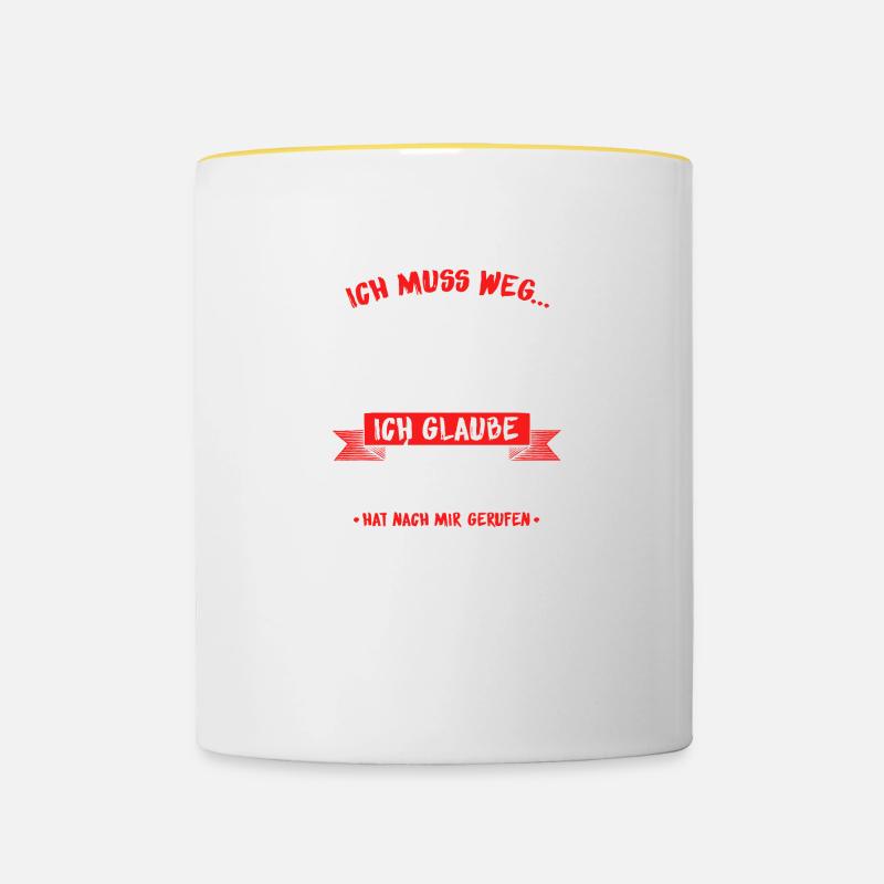 Feuerwehr Brandbekämpfung Geschenk · ich muss weg - Tasse zweifarbig - Weiß/Gelb