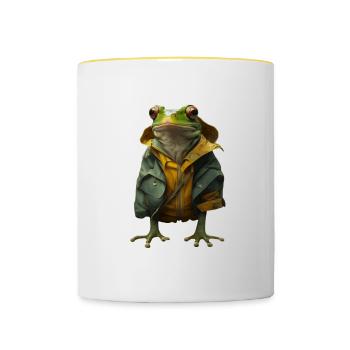 A frog in his rain jacket - Contrasting Mug - white/yellow - Front