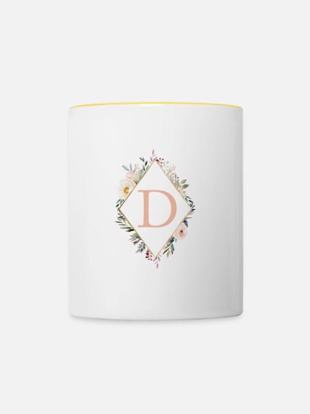 D Monogramm , Floral, Boho - Tasse zweifarbig - Weiß/Gelb