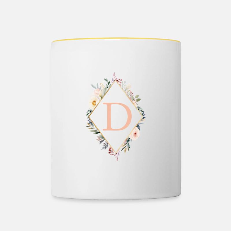 D Monogram, Floral, Boho - Contrasting Mug - white/yellow
