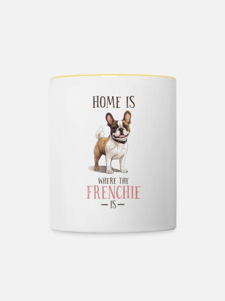 Zuhause ist, wo Frenchie ist - Tasse zweifarbig - Weiß/Gelb