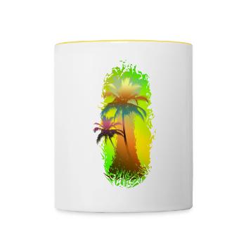 Palmen bunt - so sieht Urlaub aus - Tasse zweifarbig - Weiß/Gelb - Vorne