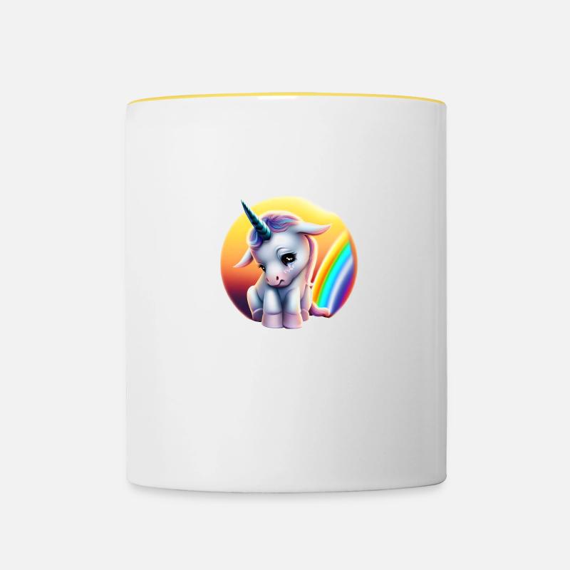 Dépression Licorne Triste Arc-en-ciel - Mug contrasté - blanc/jaune