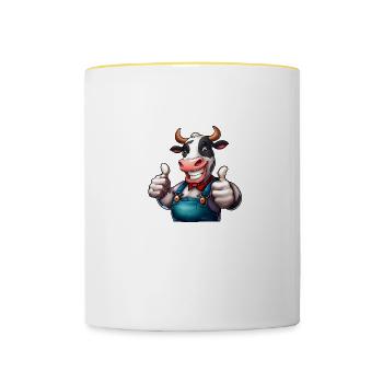 Kuh Bauernhof - Tasse zweifarbig - Weiß/Gelb - Vorne