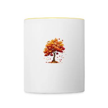 Autumn autumn leaves fall from the tree - Contrasting Mug - white/yellow - Front