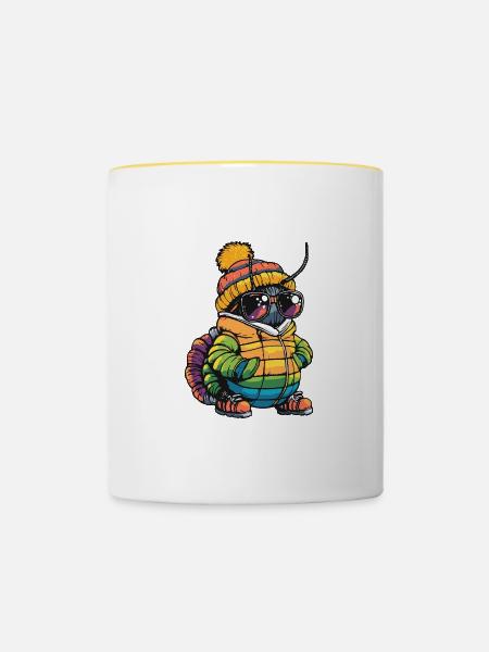 Wurm Cool Comic - Tasse zweifarbig - Weiß/Gelb