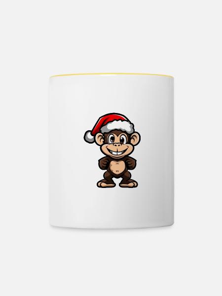 Affe Weihnachten - Tasse zweifarbig - Weiß/Gelb