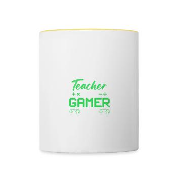 math teacher and gamer - Contrasting Mug - white/yellow - Front