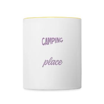 camping happy place - Tasse zweifarbig - Weiß/Gelb - Vorne