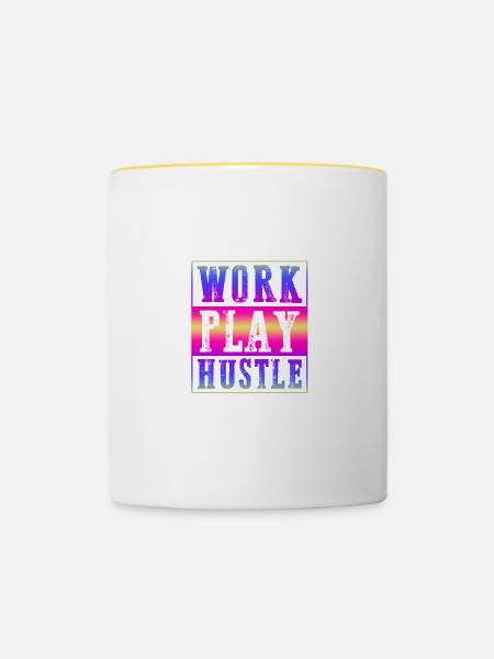 arbeit hustle - Tasse zweifarbig - Weiß/Gelb