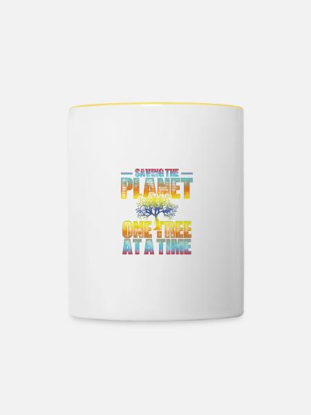 save planet baum - Tasse zweifarbig - Weiß/Gelb