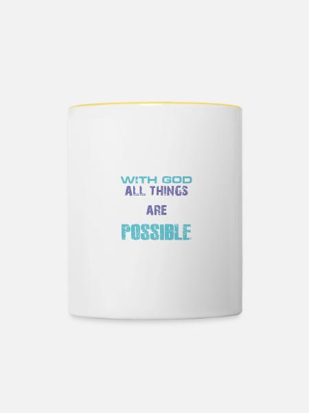 bibel gott alles möglich - Tasse zweifarbig - Weiß/Gelb
