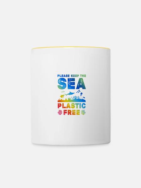 plastik save the ocean - Tasse zweifarbig - Weiß/Gelb