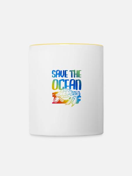 save the ocean schildkröte - Tasse zweifarbig - Weiß/Gelb