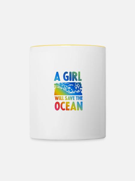 save the ocean mädchen - Tasse zweifarbig - Weiß/Gelb
