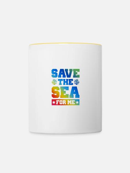save the sea - Tasse zweifarbig - Weiß/Gelb