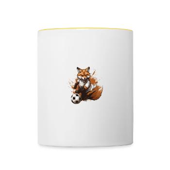 Fuchs Fussball Sport Mannschaft - Tasse zweifarbig - Weiß/Gelb - Vorne