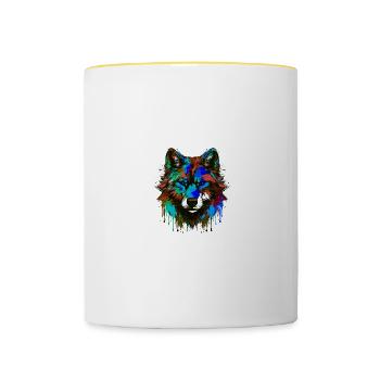 Portrait De Tête De Loup Coloré - Mug contrasté - blanc/jaune - Devant