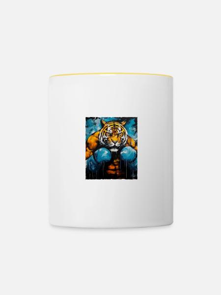 Tiger Boxer Kämpfer - Tasse zweifarbig - Weiß/Gelb
