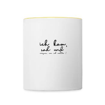 Ich kam, sah und vergaß - Tasse zweifarbig - Weiß/Gelb - Vorne