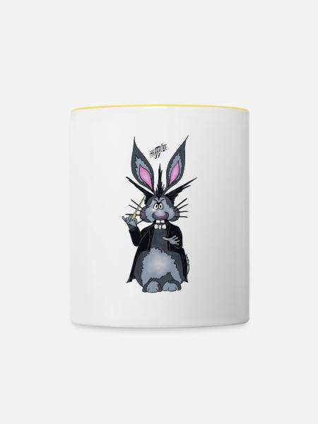 Herbert der Hase als Dirigent - Tasse zweifarbig - Weiß/Gelb
