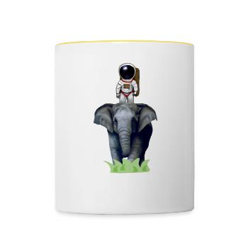 Un astronaute à l’aventure à dos d’éléphant - Mug contrasté - blanc/jaune - Devant