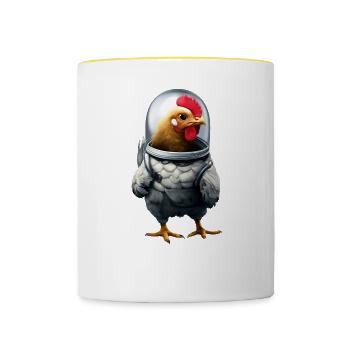 Astronaut Huhn - Tasse zweifarbig - Weiß/Gelb - Vorne