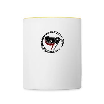 USED-LOOK ANTIFA FLAG BLACK RED FLAG WORKER - Contrasting Mug - white/yellow - Front