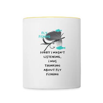 Pensez à la pêche à la mouche Nature Truite - Mug contrasté - blanc/jaune - Devant