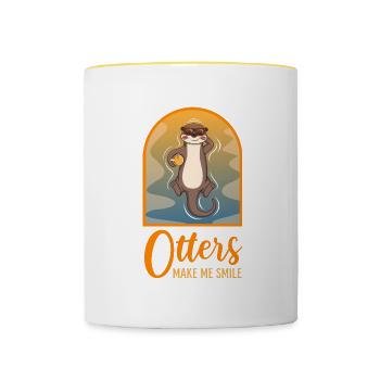 Otters Make Me Smile Music Notes Musician Clef - Mug contrasté - blanc/jaune - Devant