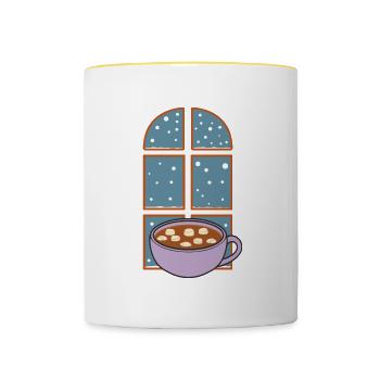 Chocolat chaud d'hiver, journées d'hiver - Mug contrasté - blanc/jaune - Devant