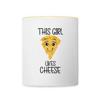 Une fille aime le fromage, les amateurs de - Mug contrasté - blanc/jaune - Devant