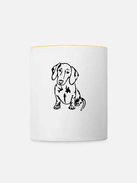 Dackel - Tasse zweifarbig - Weiß/Gelb