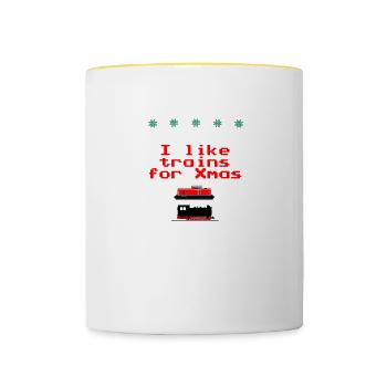 Weihnachten Eisenbahn Ugly Züge Dampflok Diesellok - Tasse zweifarbig - Weiß/Gelb - Vorne