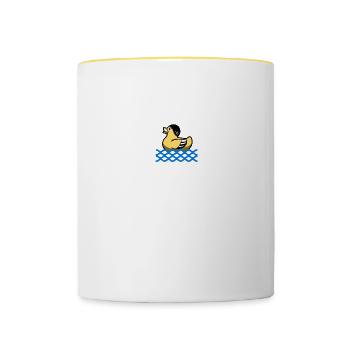 Schwimmen Spruch Lustig Der Tut Nix Der Will Nur - Tasse zweifarbig - Weiß/Gelb - Vorne