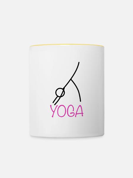 Yoga Stellung - Tasse zweifarbig - Weiß/Gelb