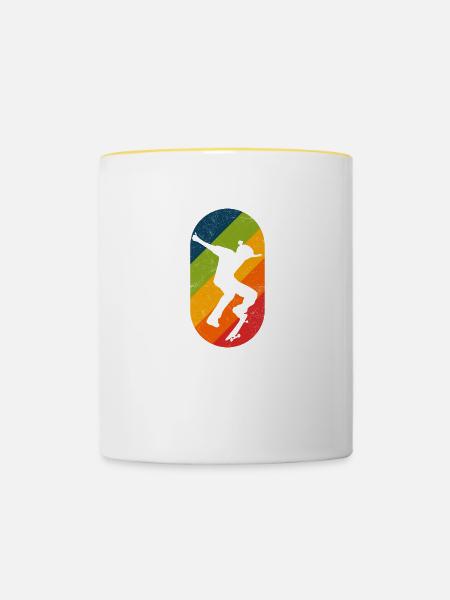 Skateboard Retro Kickflip Distressed - Tasse zweifarbig - Weiß/Gelb