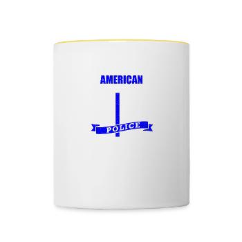Policeman Saying American By Birth Police By Choice - Contrasting Mug - white/yellow - Front