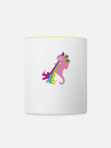 seepferdchen,bunt,regenbogen,rosa - Tasse zweifarbig - Weiß/Gelb