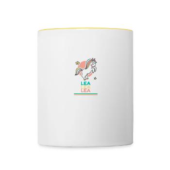Lea Vorname Namensgeschenk Süßes Einhorn - Tasse zweifarbig - Weiß/Gelb - Vorne